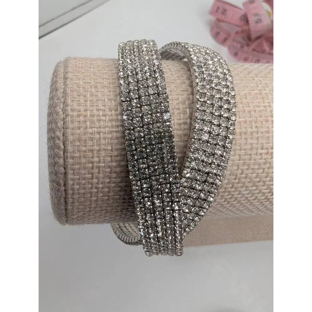 Sparkling Rhinestone Crystal Wide Cuff Bracelet Silver Tone Fashion Jewelry Wrap